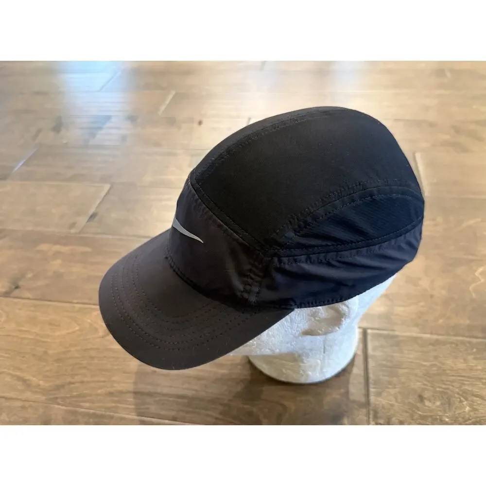 Nike AW84 Dri-Fit 5 Panel Black Mesh Reflective Pocket Zip Adjustable Hat Cap